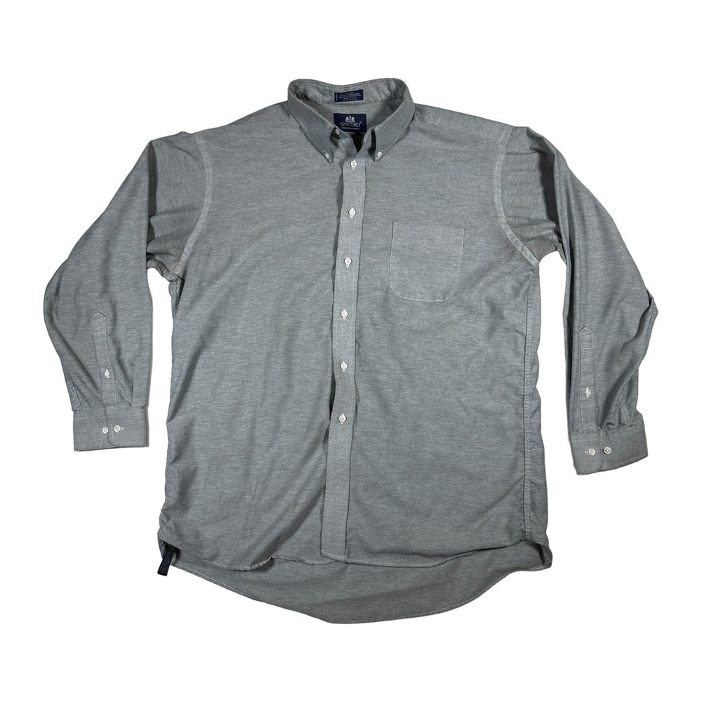 VTG Stafford Wrinkle Free Oxford Button Down Shirt Men Gray Long Made in USA XL